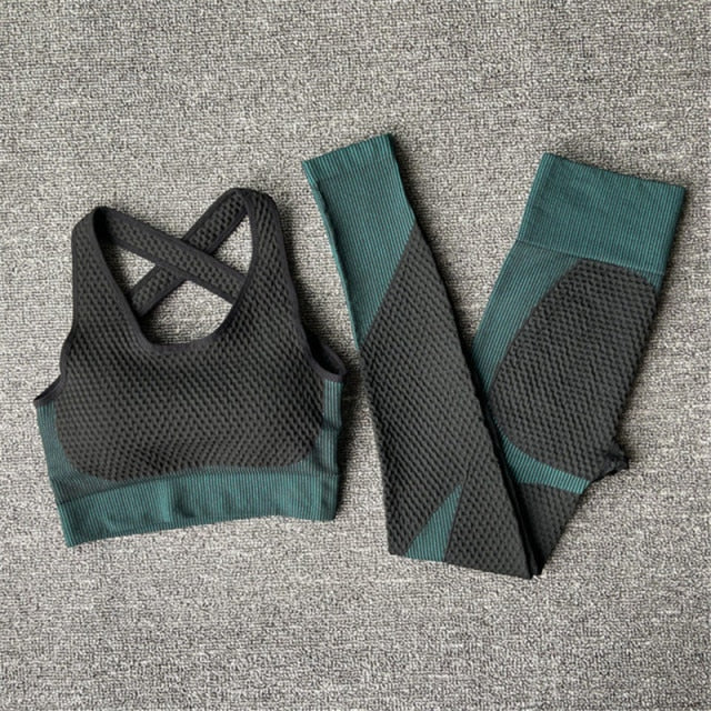 2/3Pcs Seamless Yoga Set Gym Fitness Clothing Women Yoga Suit Sportswear Female