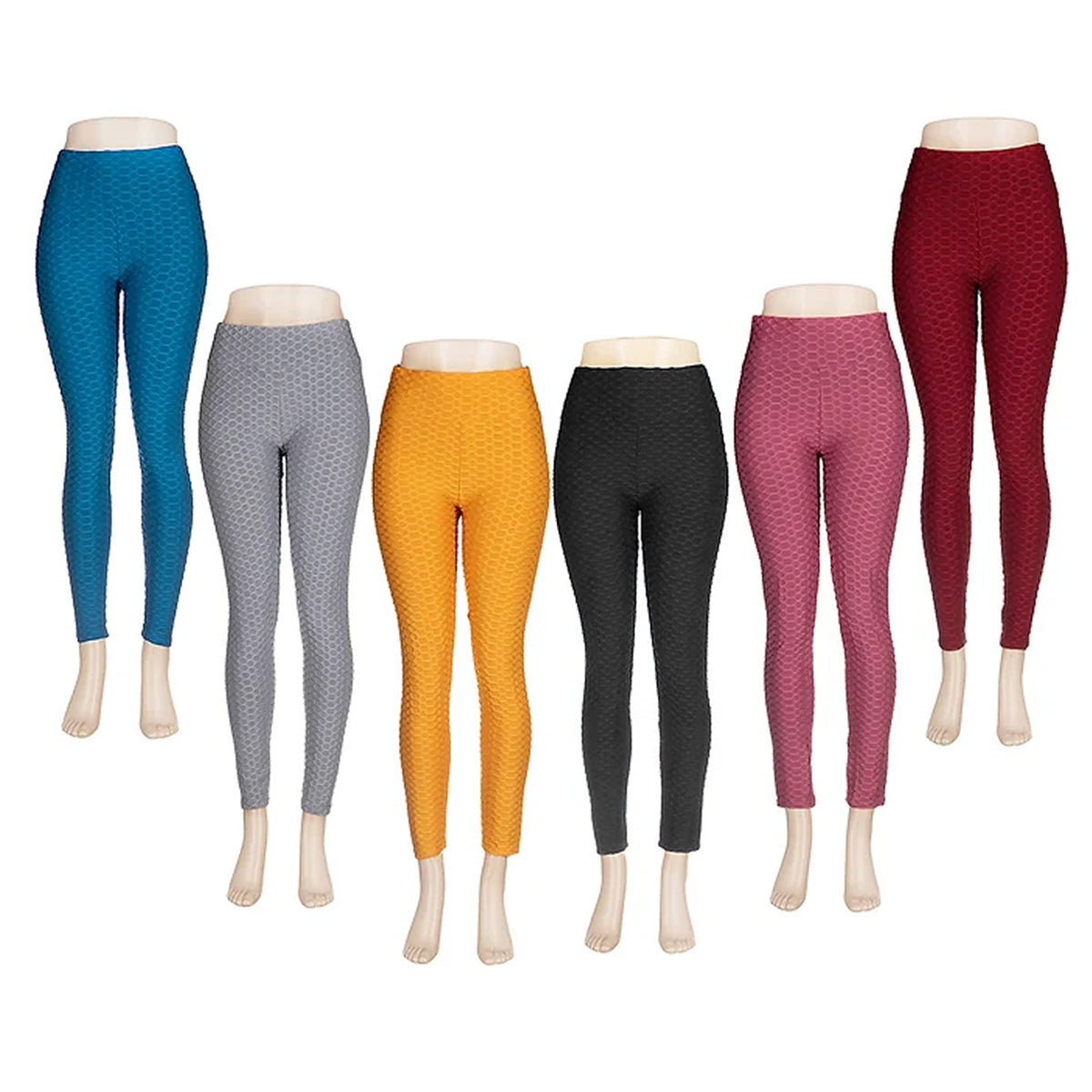 6pcs Women's Elastic High Waist Textured Leggings 30011