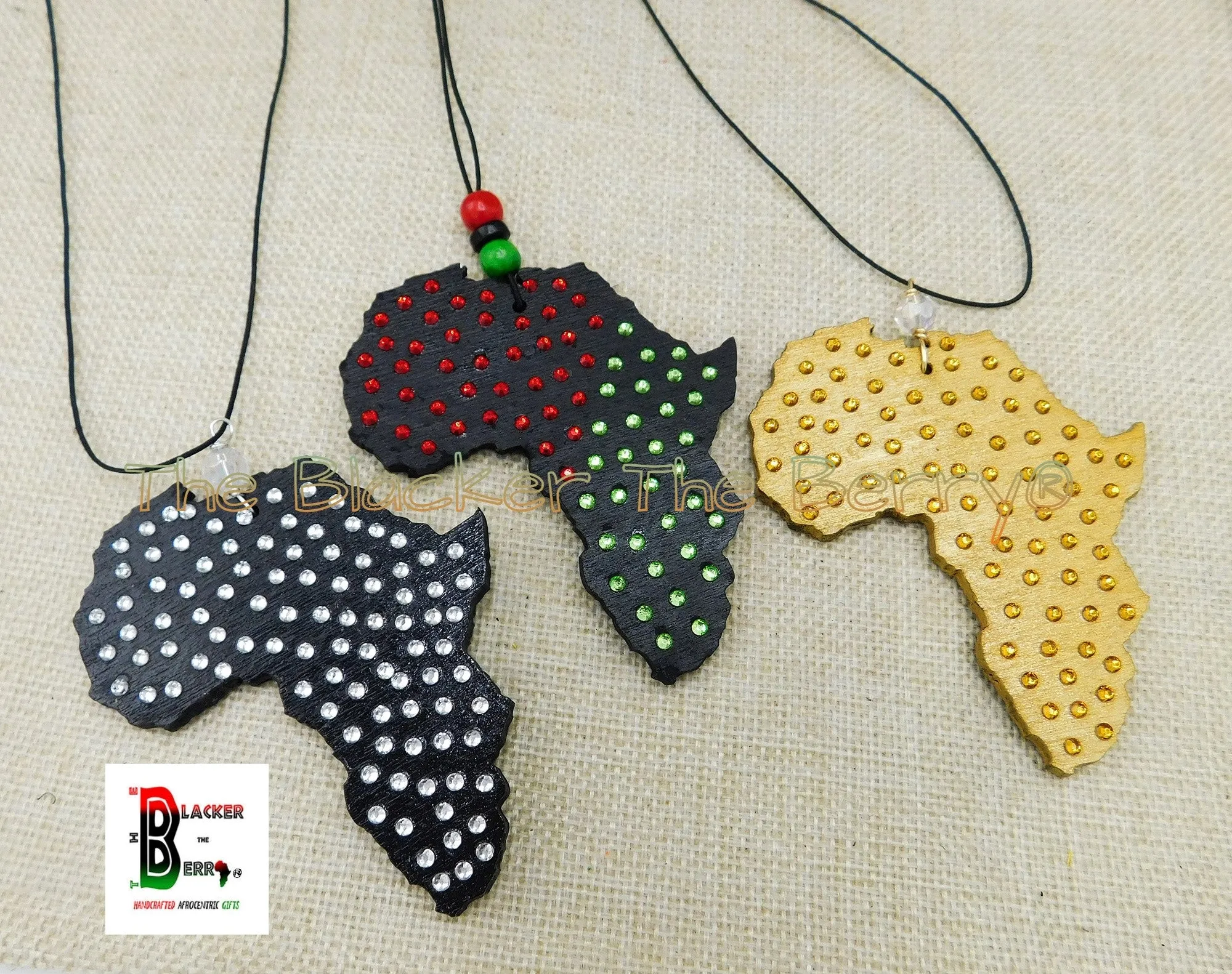 African Wooden Car Charm Handmade Accessories Black RBG  Bling Gift Ideas Black Owned