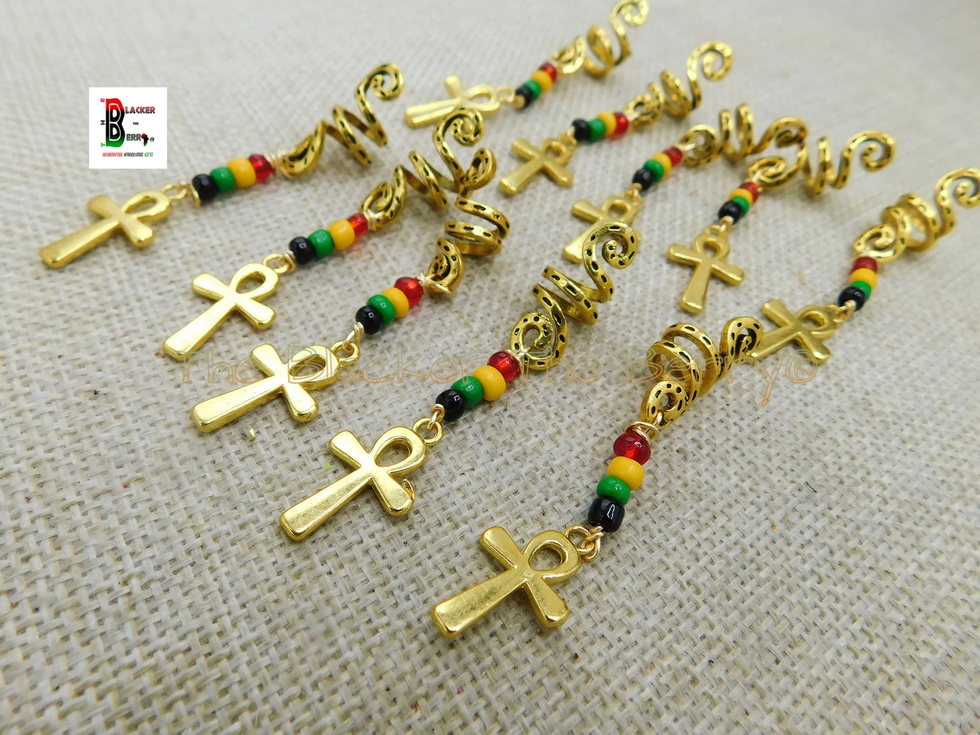 Ankh Hair Jewelry Rasta Red Green Yellow Black Handmade Accessories Black Owned