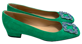 Ann Mashburn Buckle Shoe in Green Suede