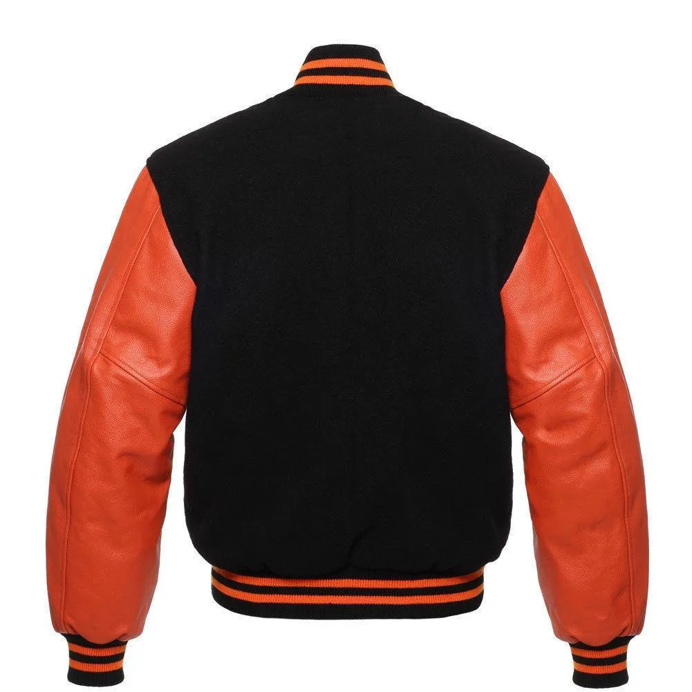 Biker Gear Pro Classic Hybrid Varsity Jacket University Letterman Bomber Jacket, Pure Wool & Original Cowhide Leather Jacket, Bl