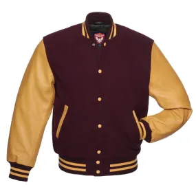 Biker Gear Pro Classic Hybrid Varsity Jacket University Letterman Bomber Jacket, Pure Wool & Original Cowhide Leather Jacket, Ma