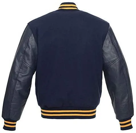 Biker Gear Pro Classic Hybrid Varsity Jacket University Letterman Bomber Jacket, Pure Wool & Original Cowhide Leather Jacket, Na