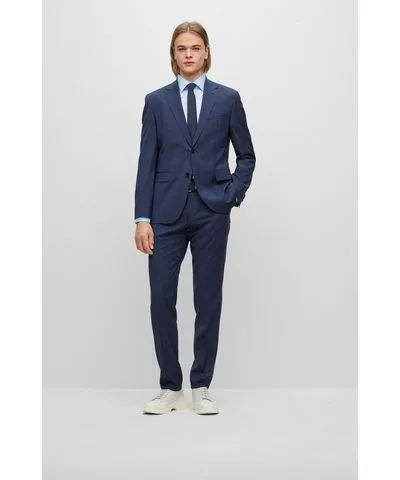 Boss Regular-fit suit in checked virgin wool