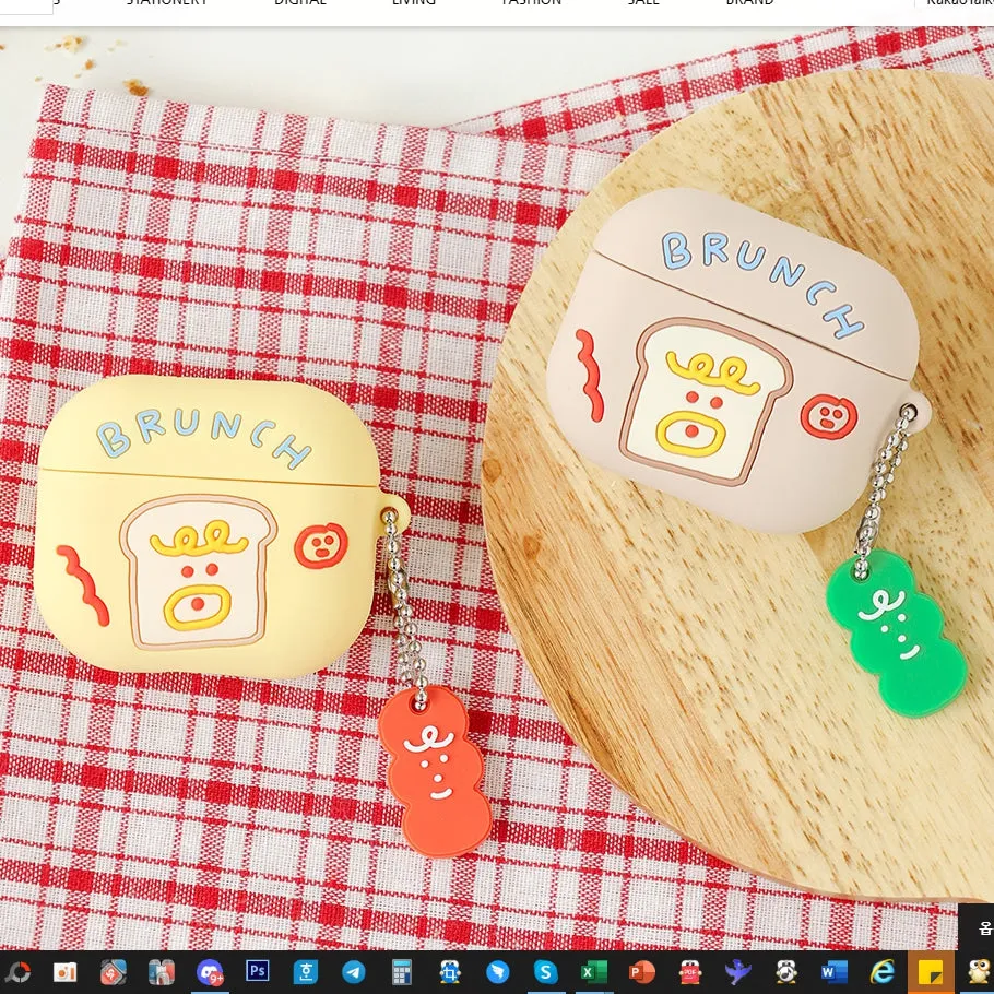 Brunch Toast Characters Airpods3 Cases Accessory Silicon Yellow Pink Keyring Protect Apple Gadget Cute Accessories