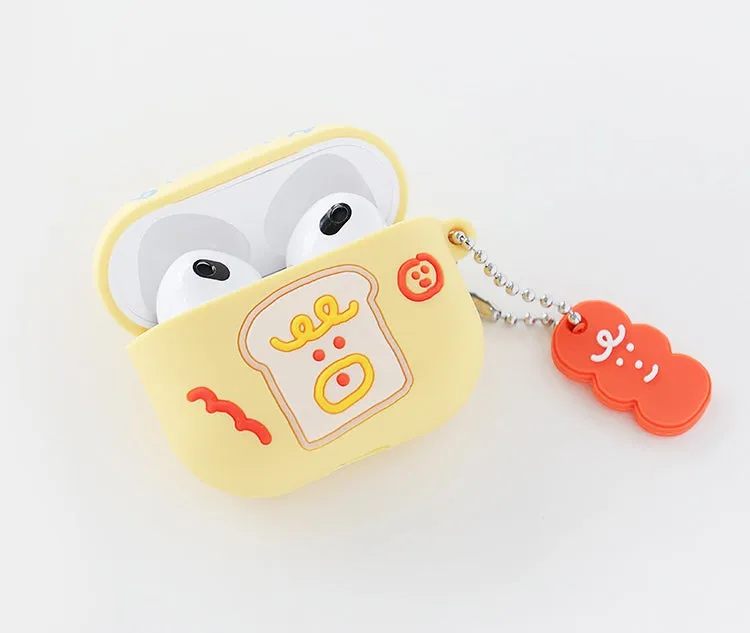 Brunch Toast Characters Airpods3 Cases Accessory Silicon Yellow Pink Keyring Protect Apple Gadget Cute Accessories