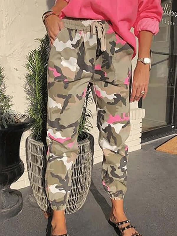 Casual Mid Waist Camouflage Women Pants