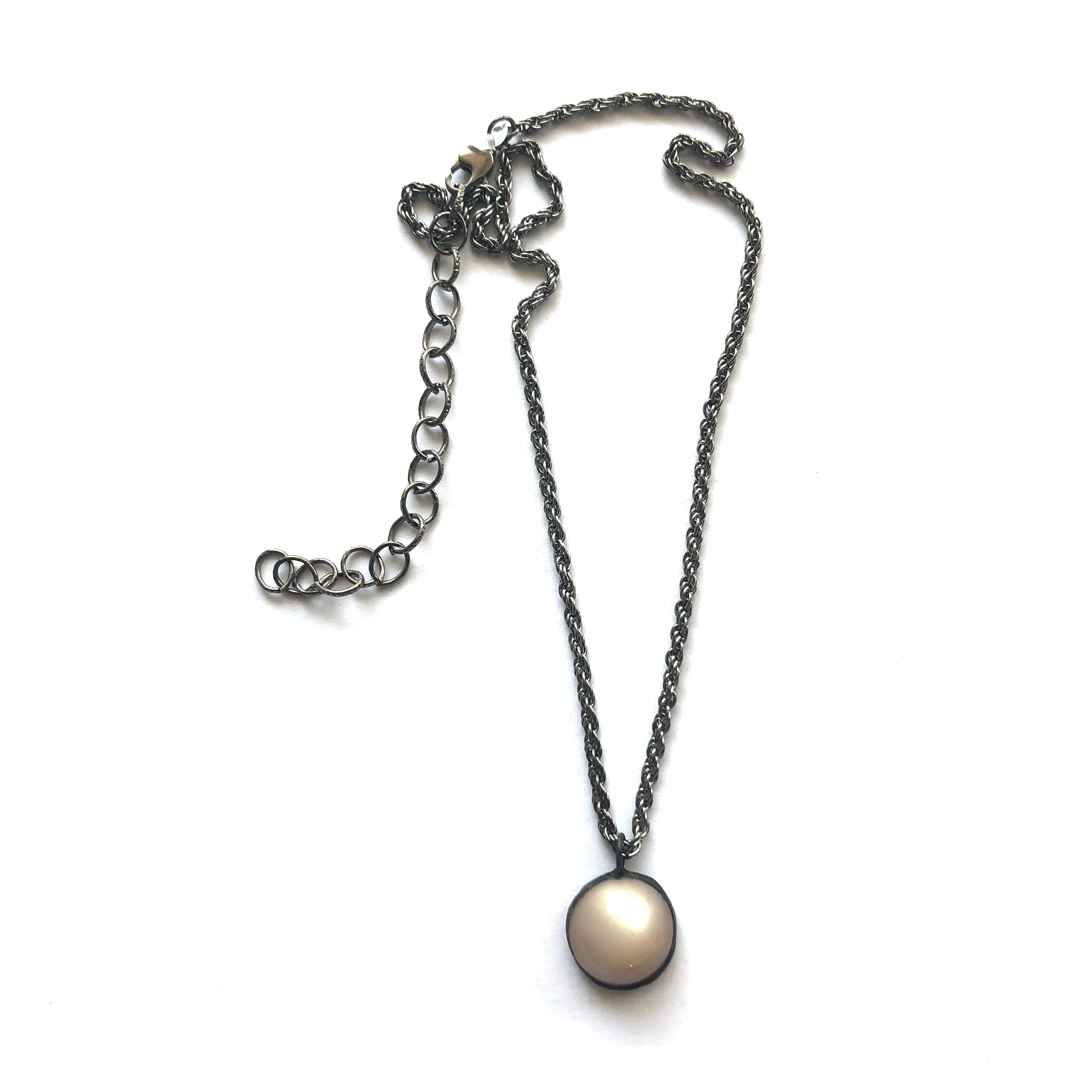 Champagne Beige Moonglow & Gun Metal Layering Necklace - Shortie