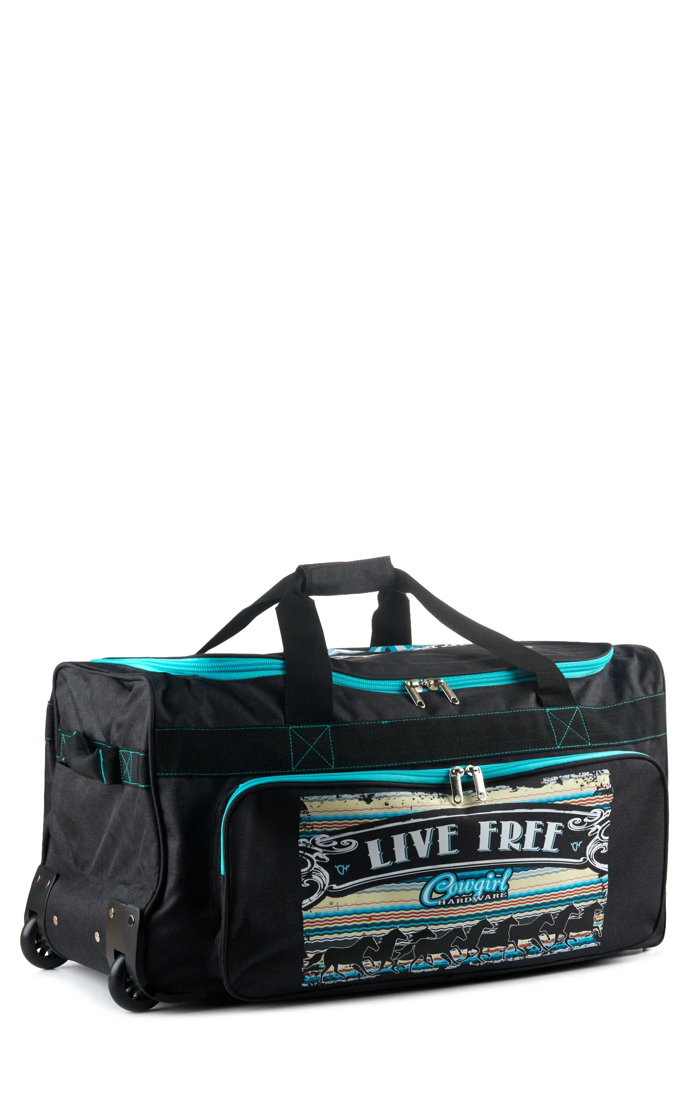 Cowgirl Hardware Charcoal and Turquoise Live Free 26" Inch Rolling Gear Bag