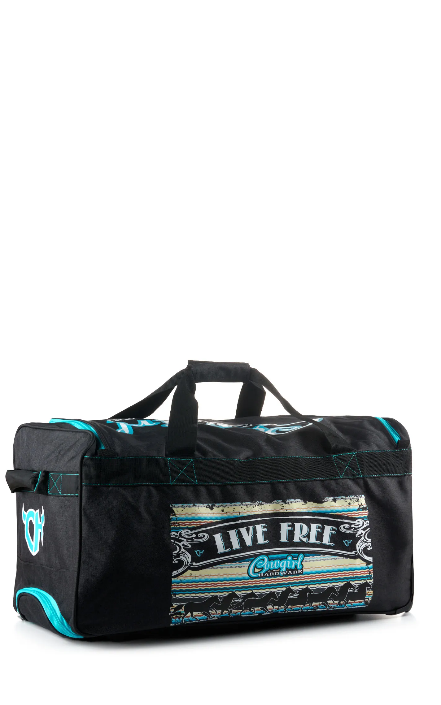 Cowgirl Hardware Charcoal and Turquoise Live Free 26" Inch Rolling Gear Bag