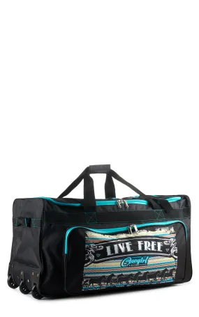 Cowgirl Hardware Charcoal and Turquoise Live Free 30" Inch Rolling Gear Bag