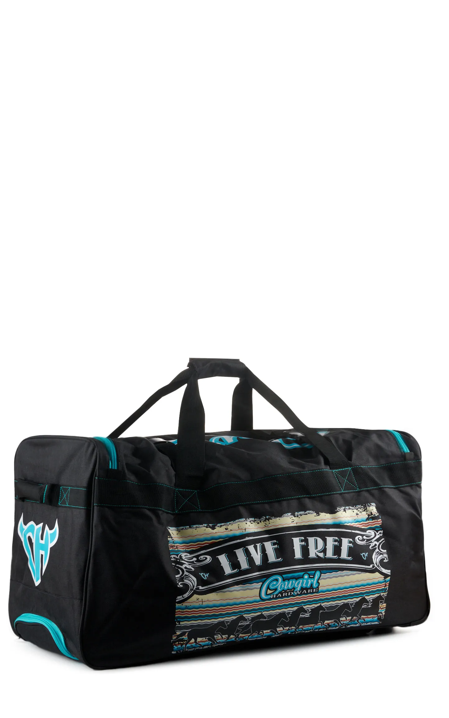 Cowgirl Hardware Charcoal and Turquoise Live Free 30" Inch Rolling Gear Bag