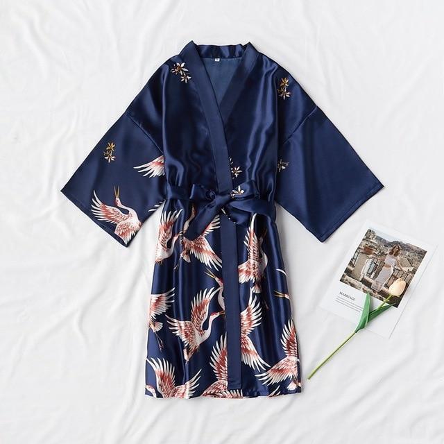 Dove Silk Satin Nightgown-Kimono Robe