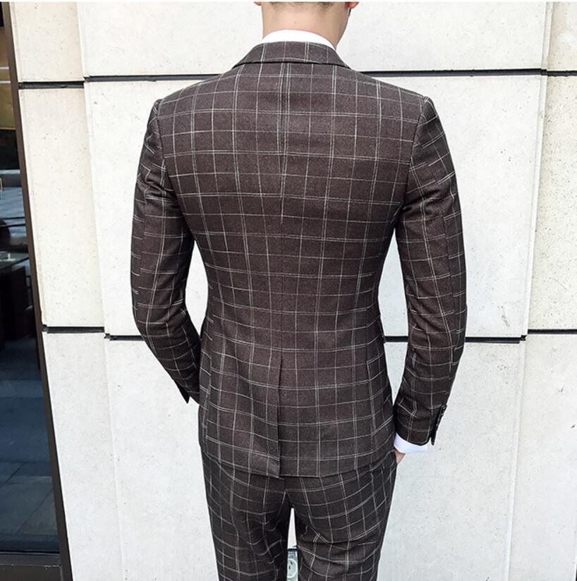 Elegant Brown Plaid Three Piece Suit