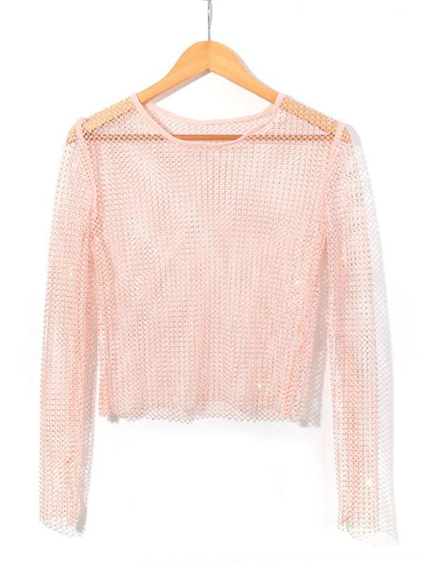 Embellish Sheer Fishnet Women Crop Top