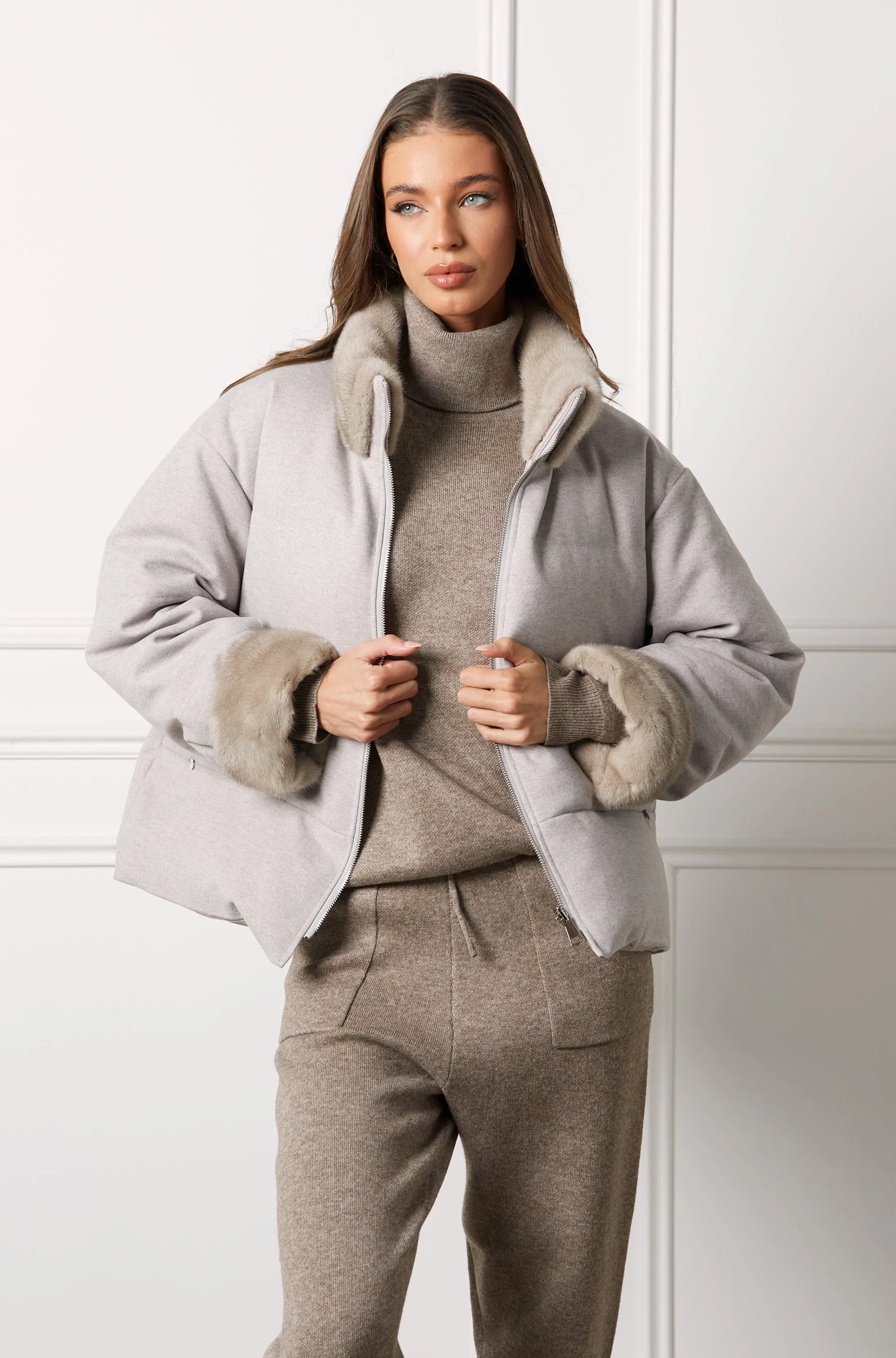 Gia Wool & Silk Reversible Down Coat