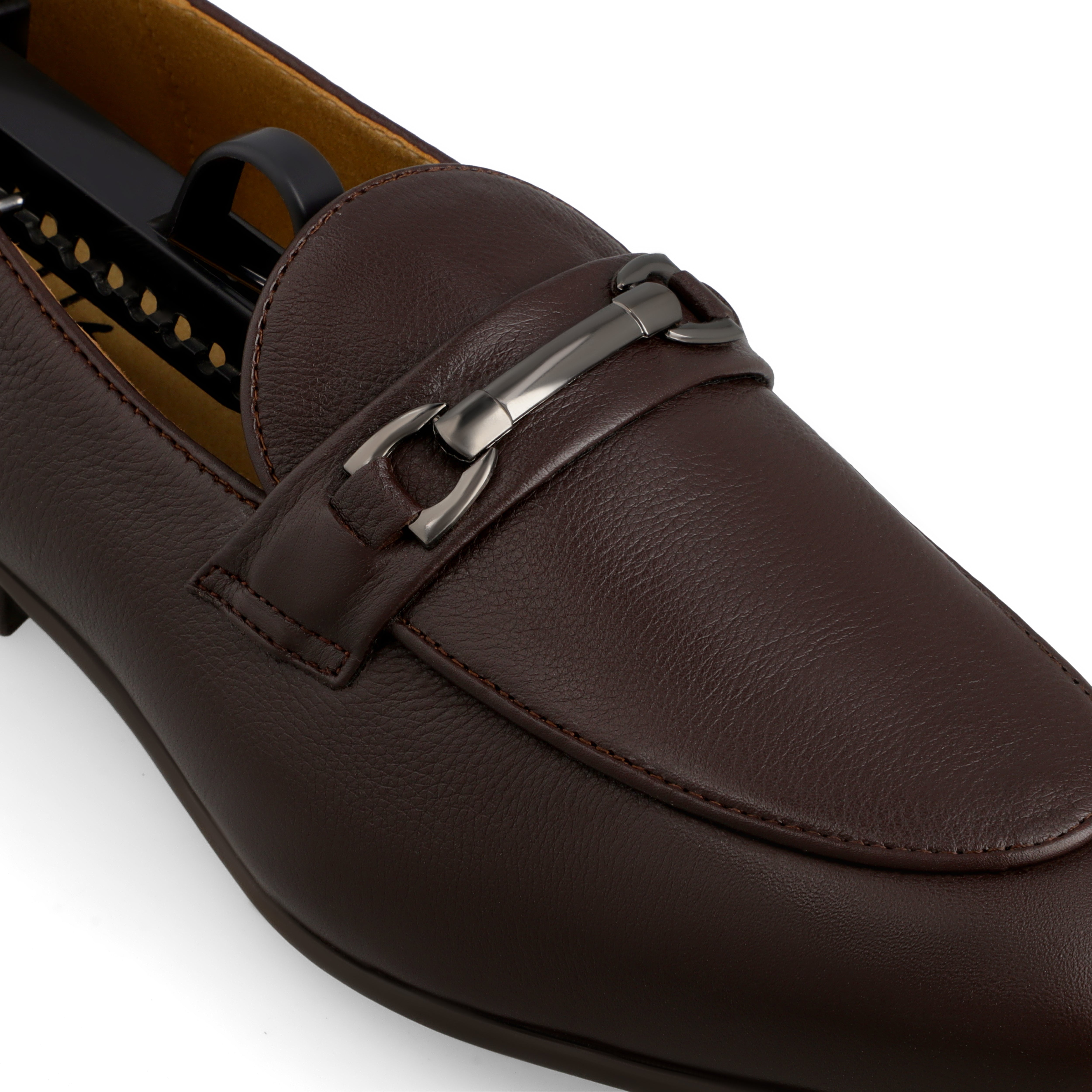 Gun Metal Buckled Loafers-Coffee