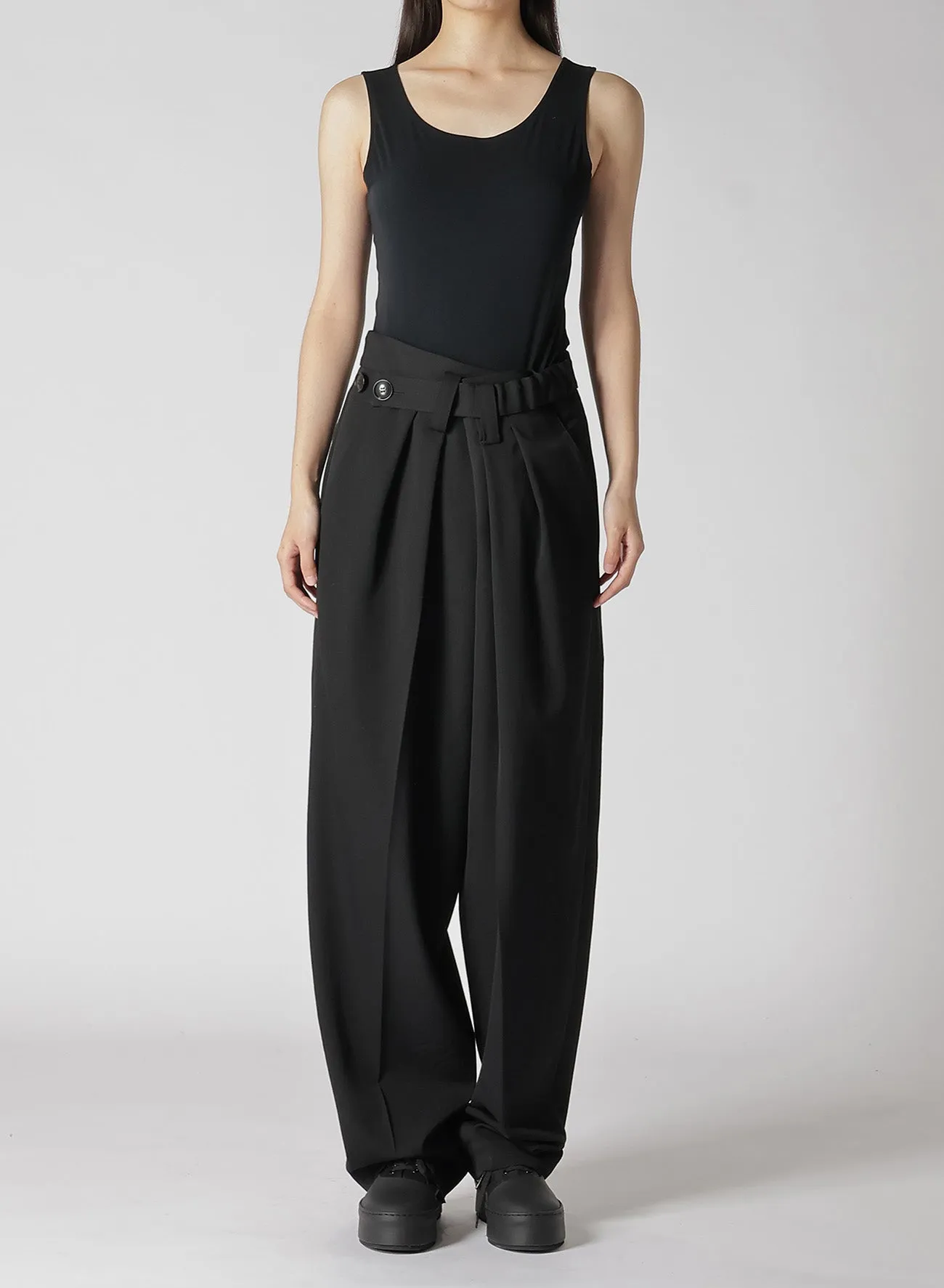 HIGH TWISTED WASHER WOOL GABARDINE FRONT TUCK PANTS