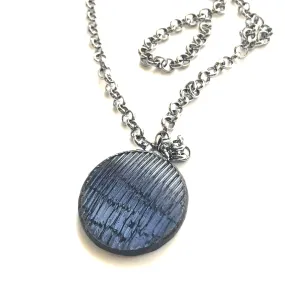 Hydrangea Blue Foil Groove & Gun Metal Layering Necklace - Medium