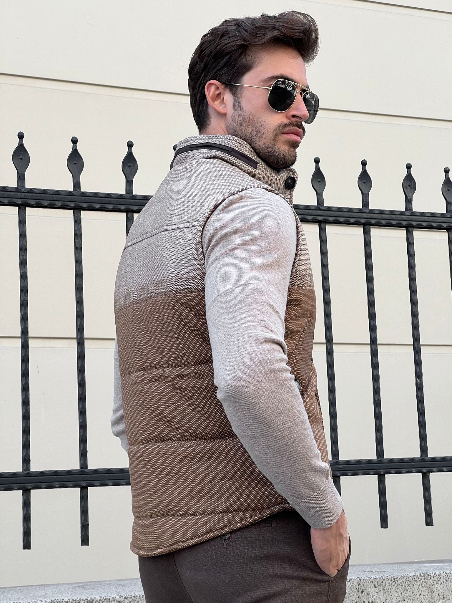 Inflatable Down Pocket Beige Vest