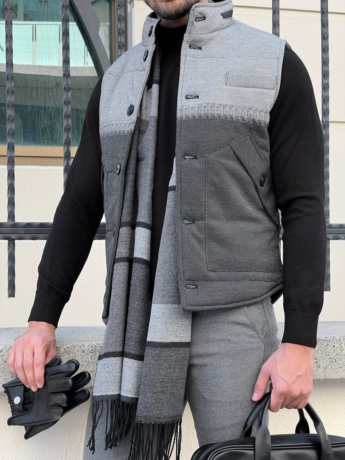 Inflatable Down Pocket Grey Vest