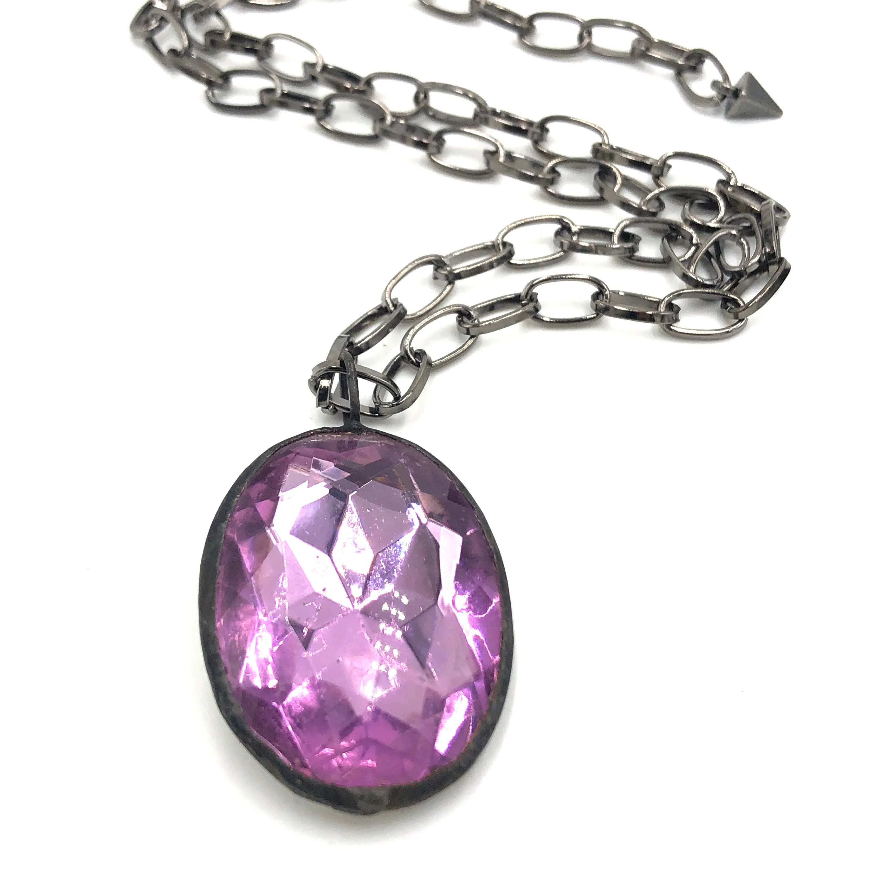 Lilac Shine On Oval Gun Metal Layering Necklace