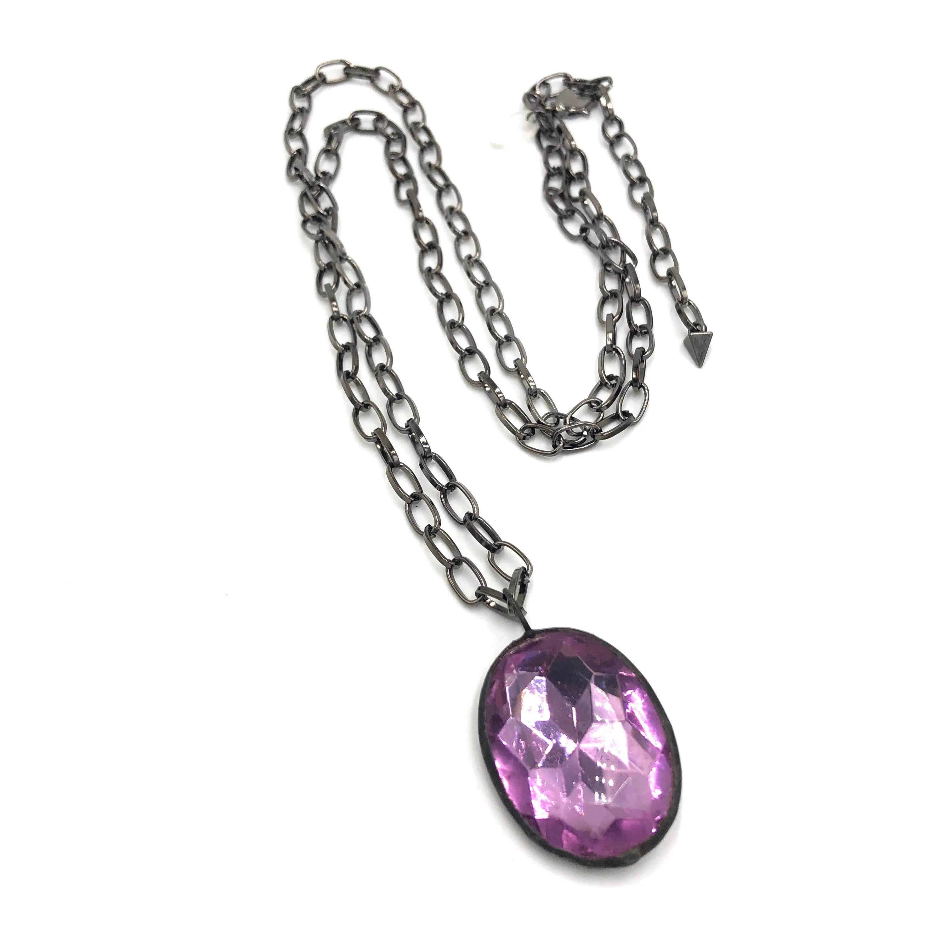 Lilac Shine On Oval Gun Metal Layering Necklace