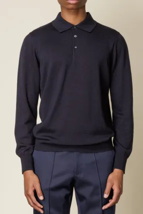 Long Sleeve Polo Merino Wool - Navy