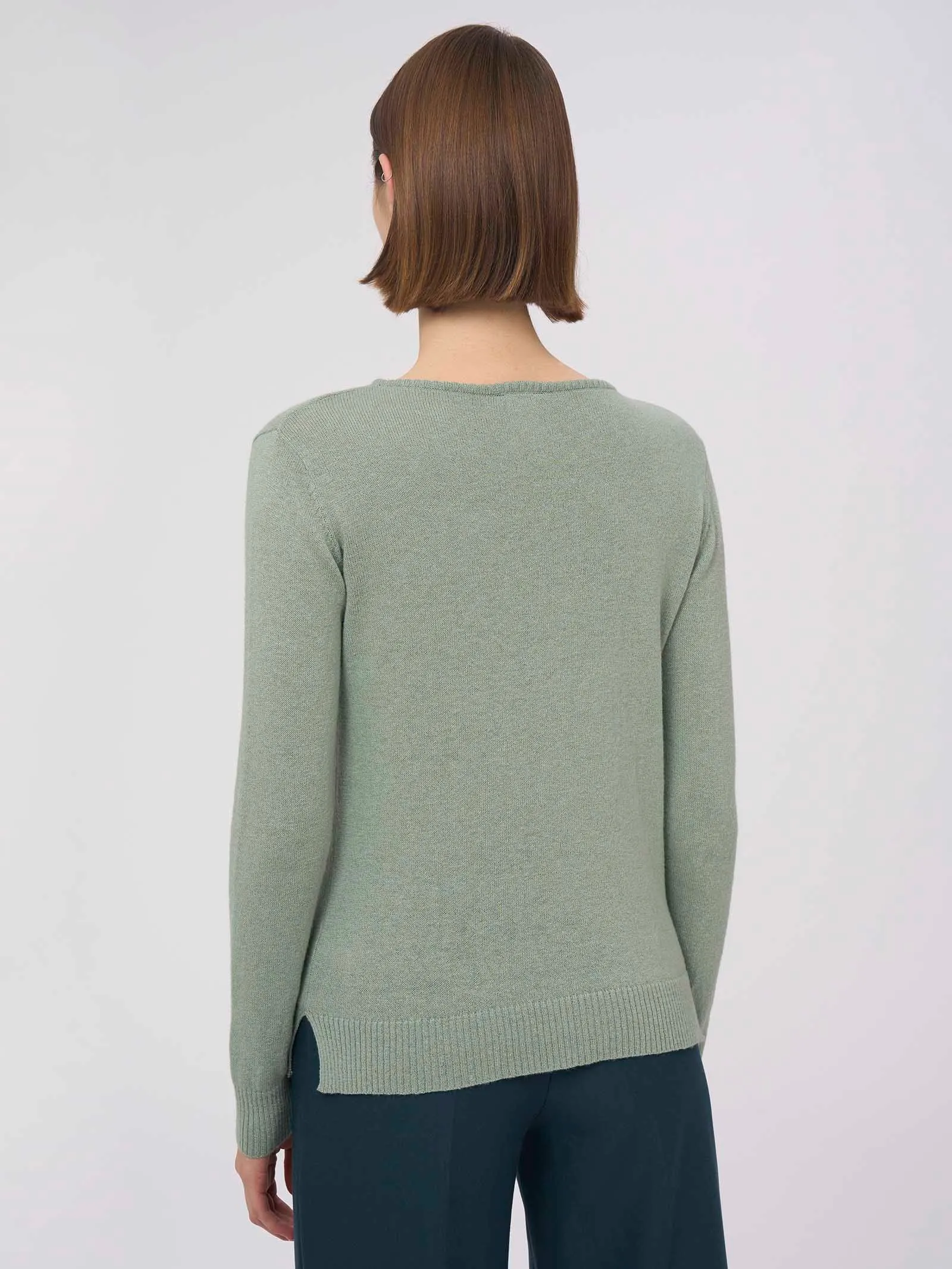 Maglia con scollo barchetta in filato Nice Wool - Kombu Green