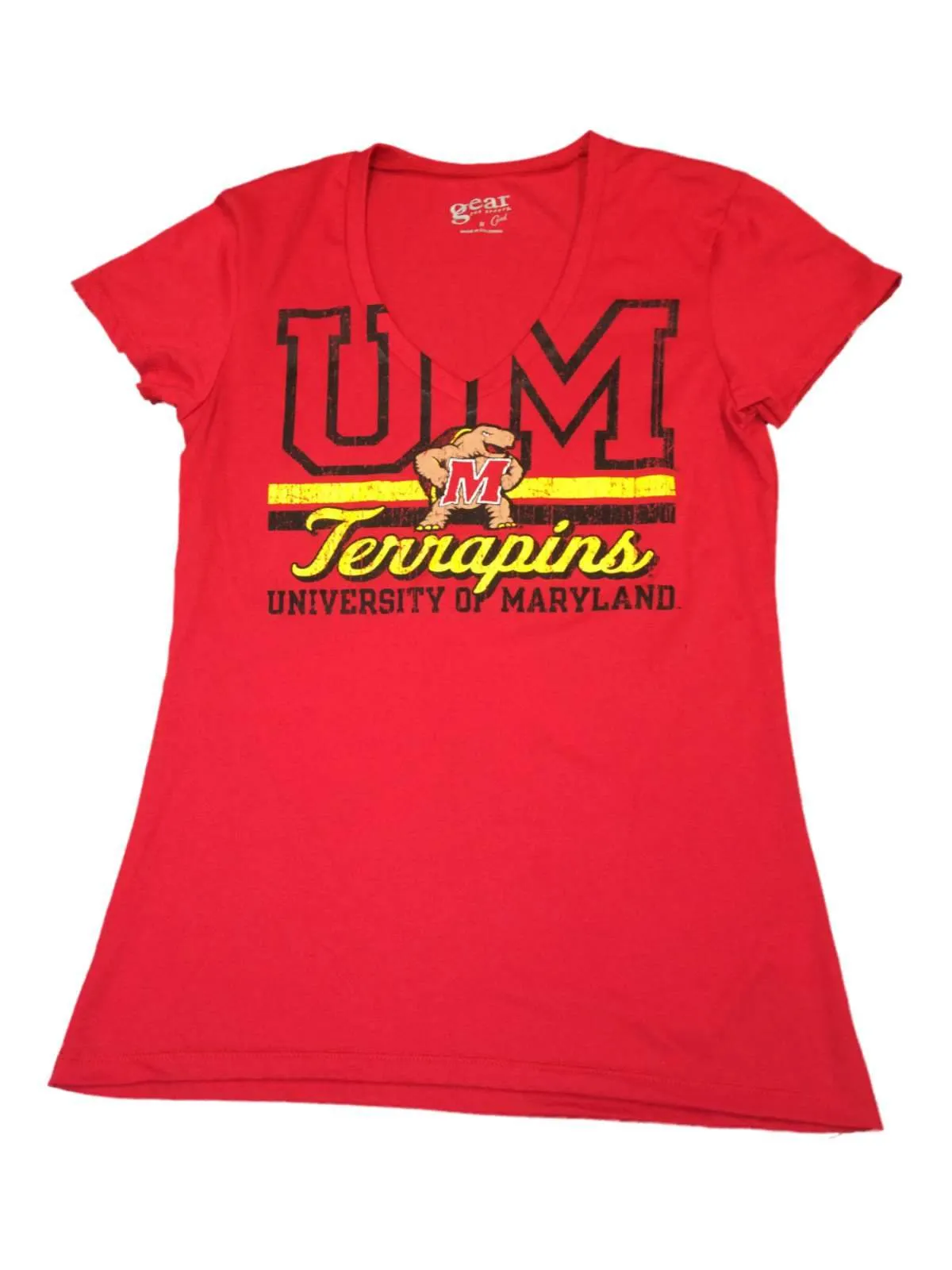 Maryland Terrapins Gear for Sports Women's Red Short Sleeve V-Neck T-Shirt (M)