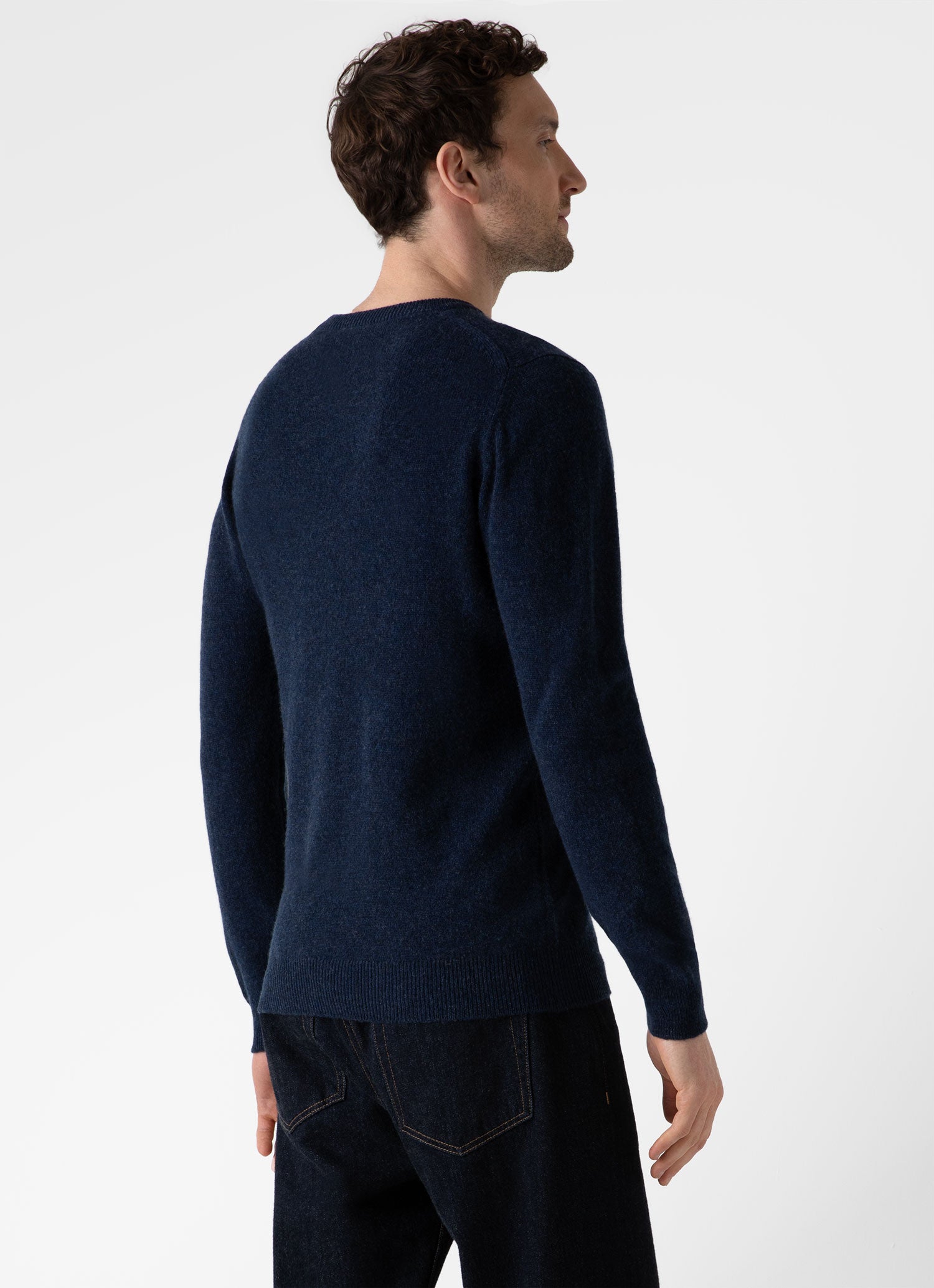 Men's Cashmere Crew Neck Jumper in Navy Melange