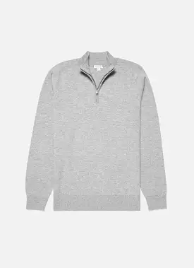 Men's Cashmere Zip Neck Jumper in Grey Melange