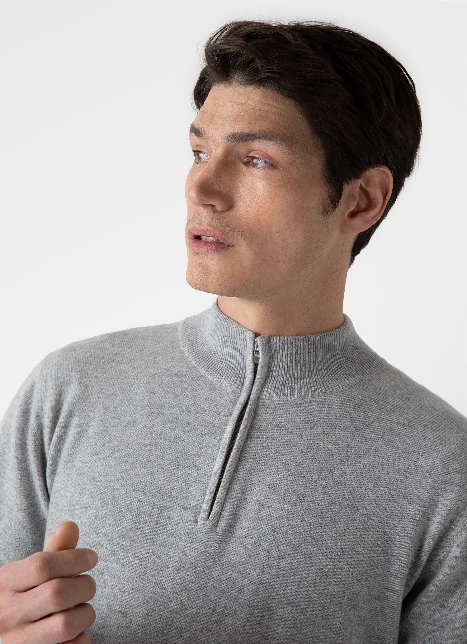 Men's Cashmere Zip Neck Jumper in Grey Melange