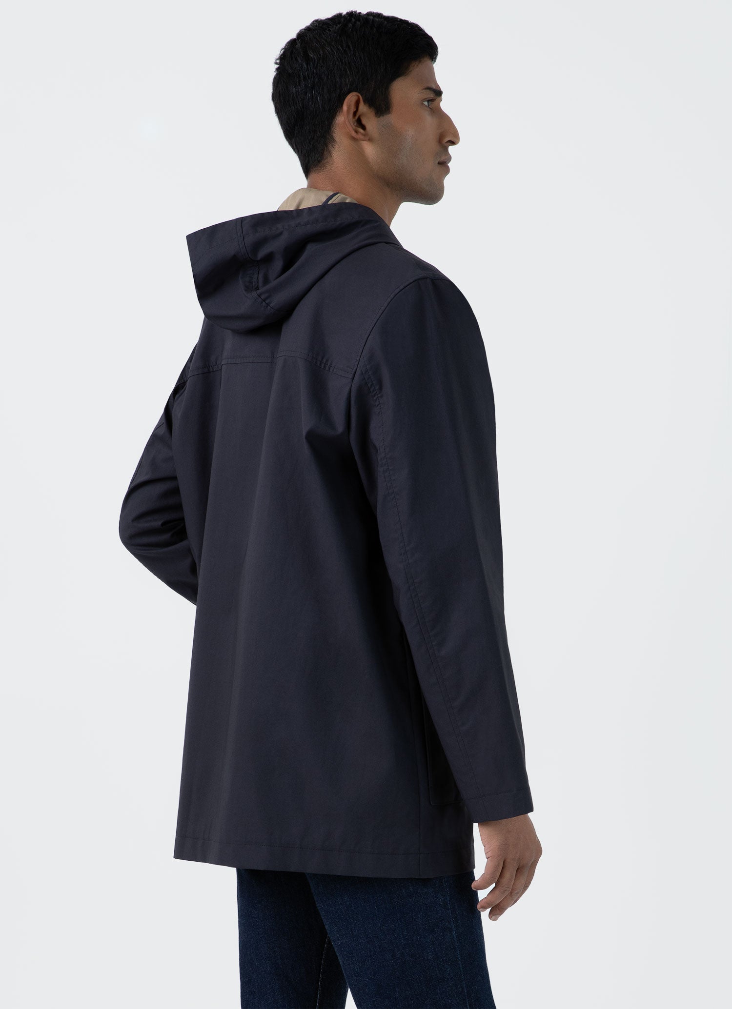 Men's Cotton Bonded Hooded Mac in Navy