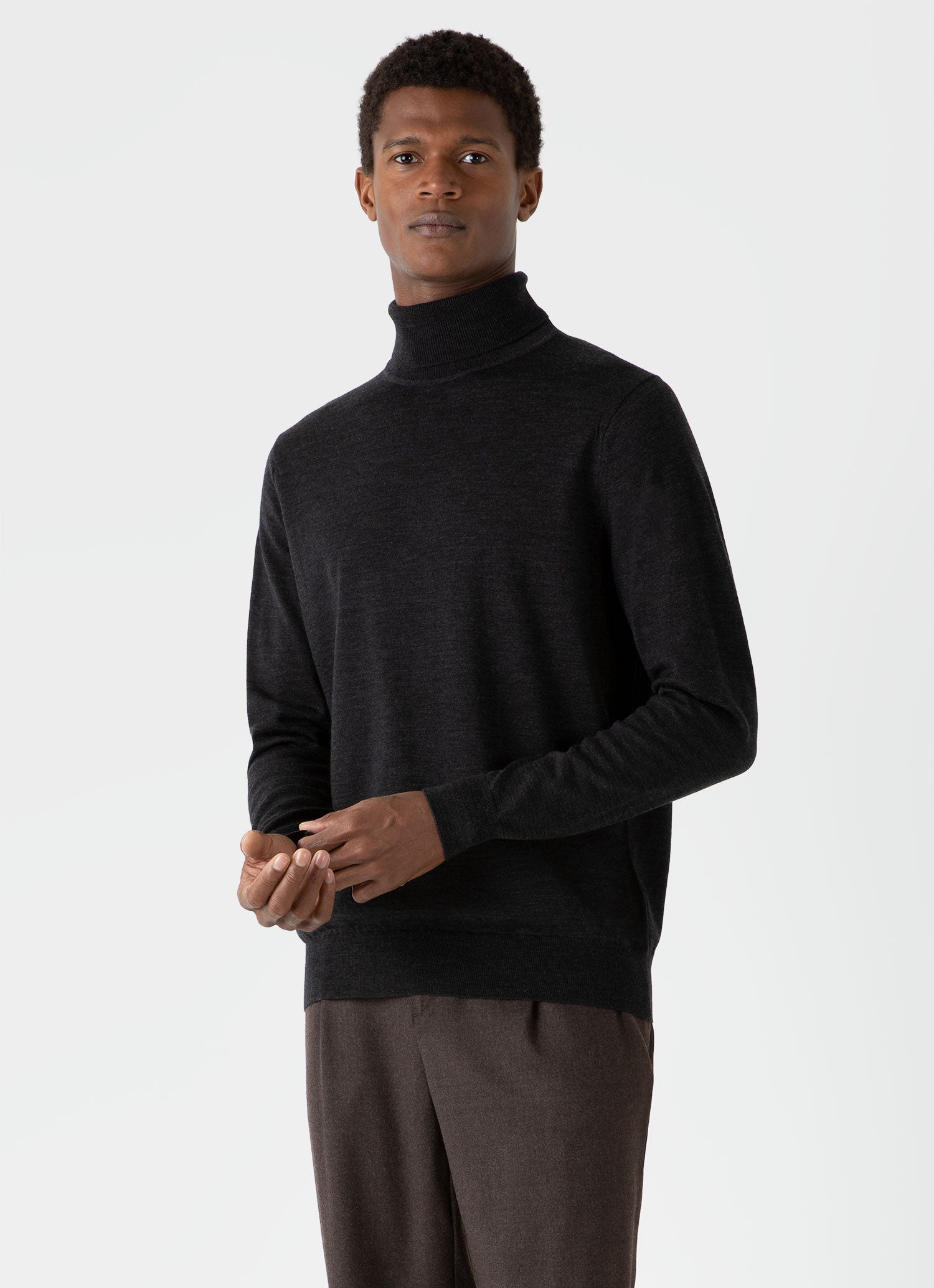 Men's Extra-Fine Merino Roll Neck in Charcoal Melange