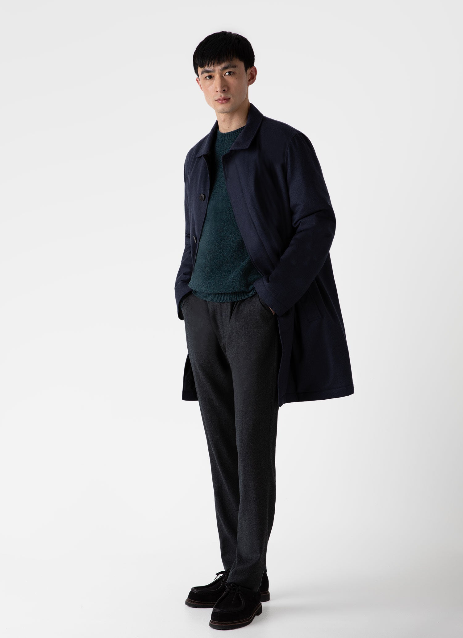 Men's Insulated Wool Mac in Navy Melange