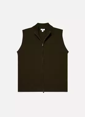 Men's Lambswool Gilet in Dark Olive