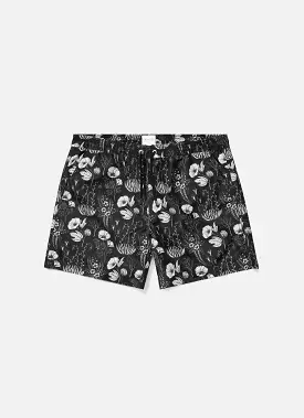 Men's Leaf Print Swim Short in Black