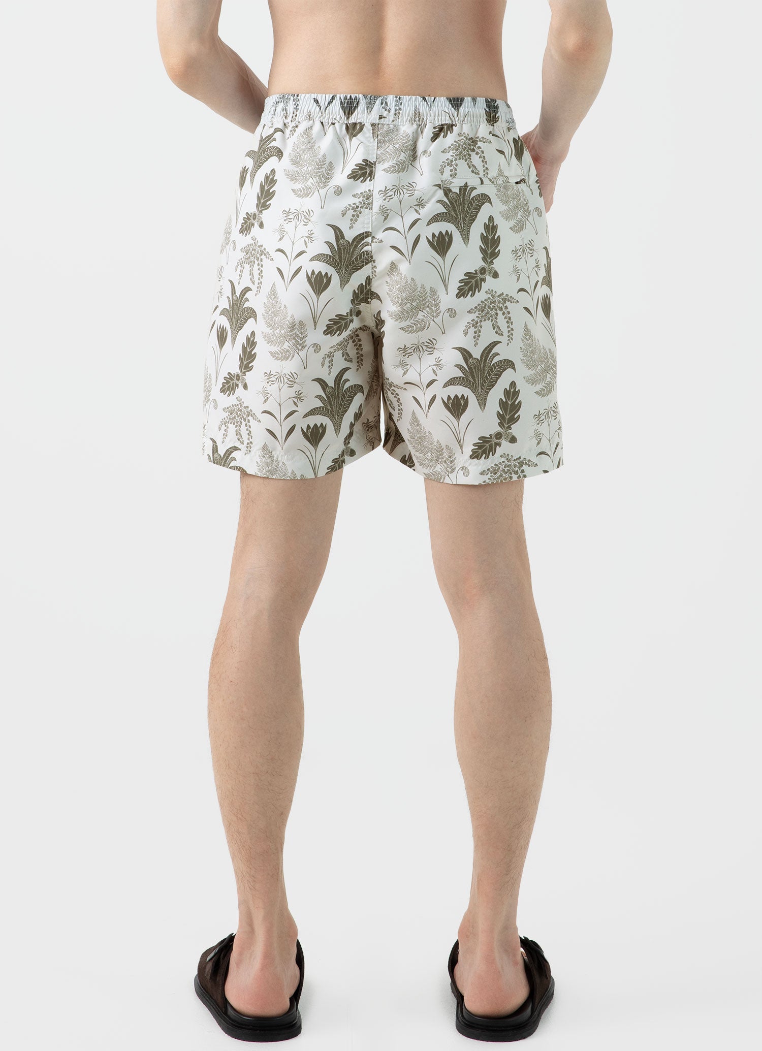 Men's Leaf Print Swim Short in Ecru