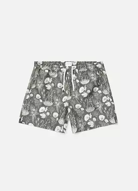 Men's Leaf Print Swim Short in Pale Khaki