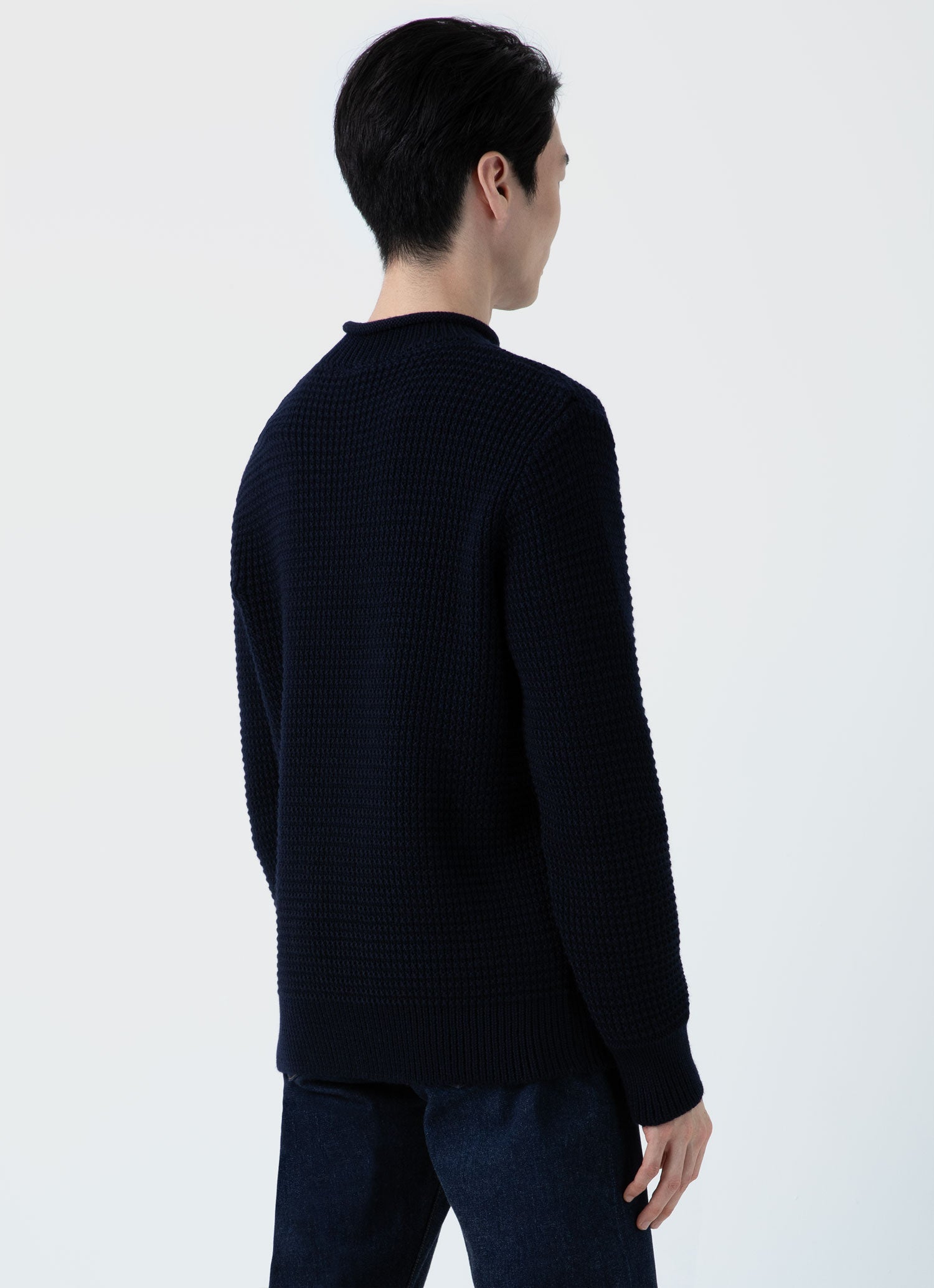 Men's Merino Fisherman Jumper in Navy