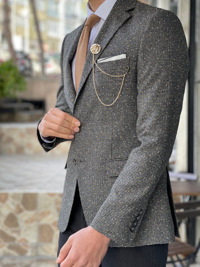 Men's Slim Fit Wool Patterned Blazer