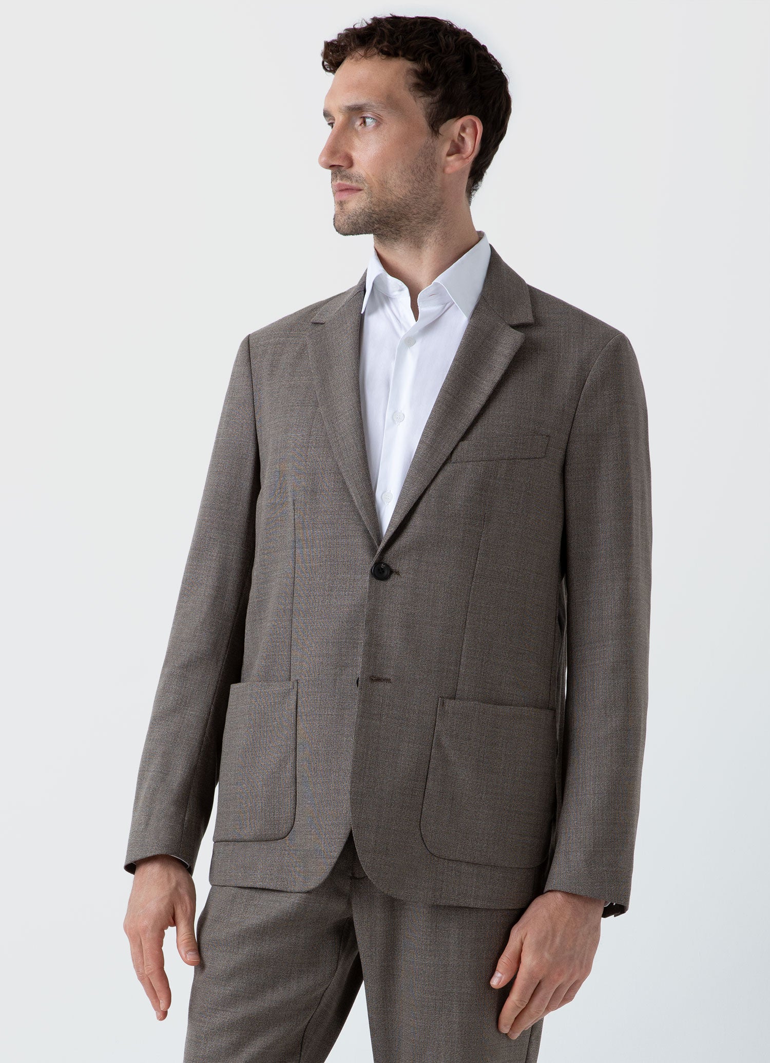 Men's Travel Wool Blazer in Dark Stone Melange