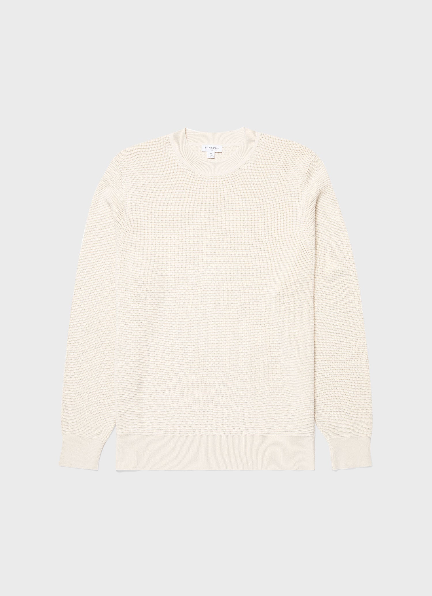 Men's Waffle Stitch Crew Neck Jumper in Ecru