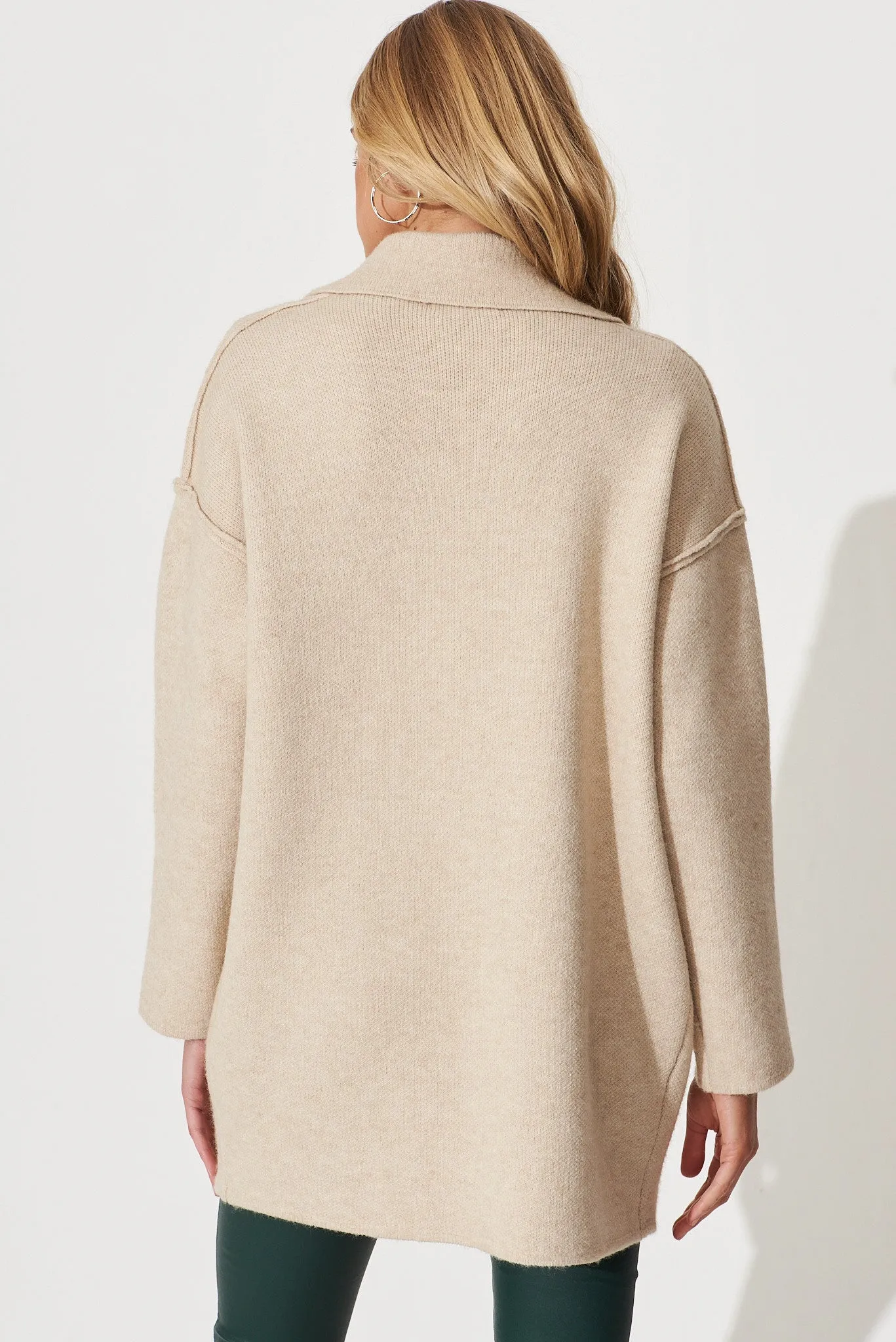 Moretz Knit Coatigan In Sand Wool Blend