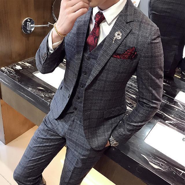 Office Ready Plaid Three Piece Suit