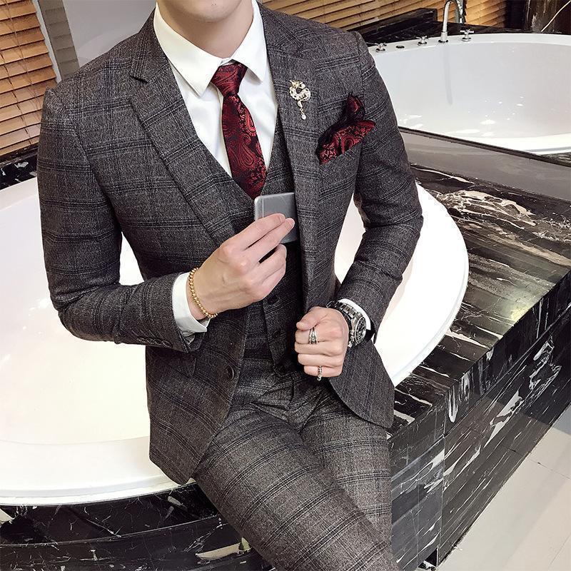 Office Ready Plaid Three Piece Suit