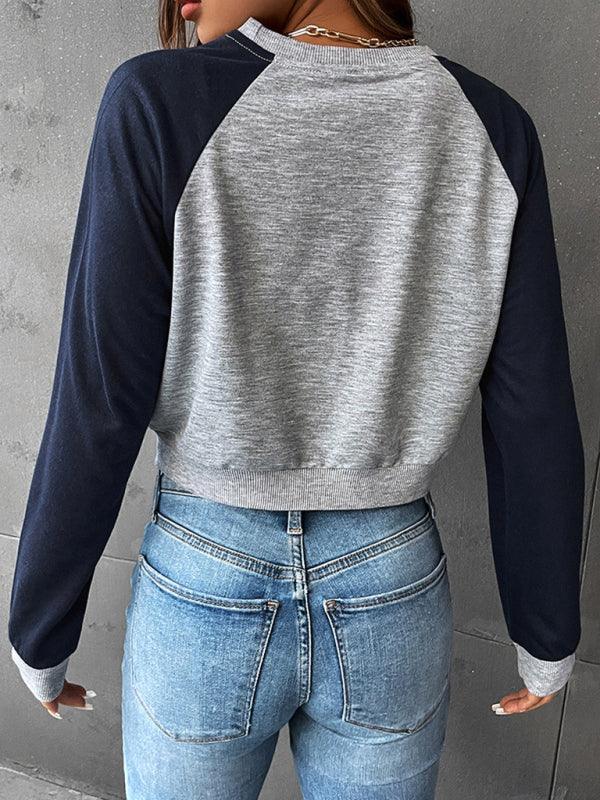 Patchwork Women Cropped Sweatshirt