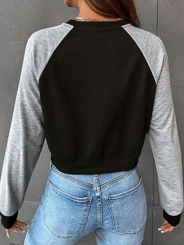 Patchwork Women Cropped Sweatshirt